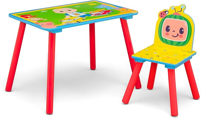 Delta Children - CoComelon 4-Piece Toddler Room-in-a-Box Set – Includes Sleep and Play Toddler Bed, Table, 1 Chair and Toy Box, Green