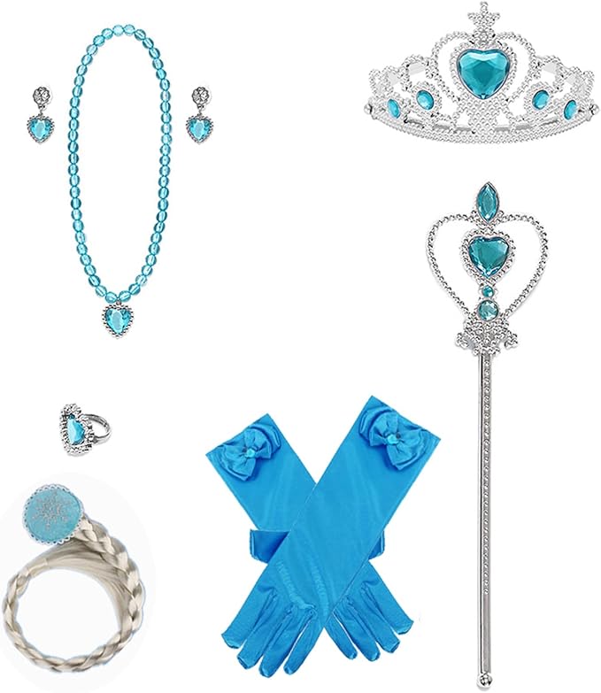 Princess Cape Set Dress Up Accessories Party Cosplay Cloak Costumes with Tiara Crown Wand Wig Golves for Little Girls