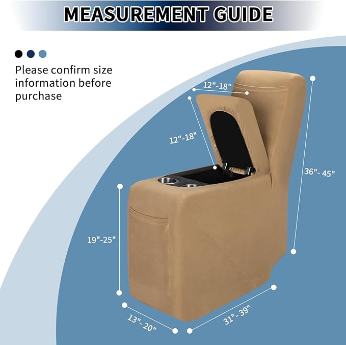 PureFit Recliner Console Cover for Reclining Couch Covers, Super Stretch Middle Console Slipcovers for Recliner Sofa Cover, Furniture Protector for Kids Pets with Pockets&Elastic Bottom, Camel