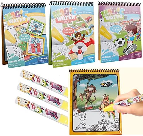 Painting Water Coloring Books Set for kids Water Drawing Coloring Book with Pen Early Educational Toys for Toddlers Boys and Girls 3 PCS（Transportation Tool Sporting and Creative Graphics）