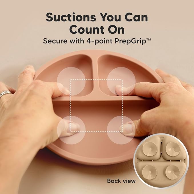 KeaBabies Suction Plates with Lids for Baby - 3-Pack 100% Silicone Suction Plates for Baby, Kids,Toddler Plates,Divided Baby Plates with Suction,Lids, BPA-Free, Microwave, Dishwasher Safe (Terracotta)