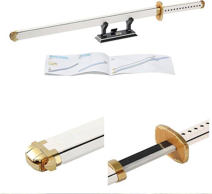 HI-REEKE Cosplay Anime Swords Building Blocks Kit 1 Piece Roronoa Zoro Sauron Wado Ichimonji Yamato Sword Model Samurai Katana Toys for Adult -806PCS Luminous