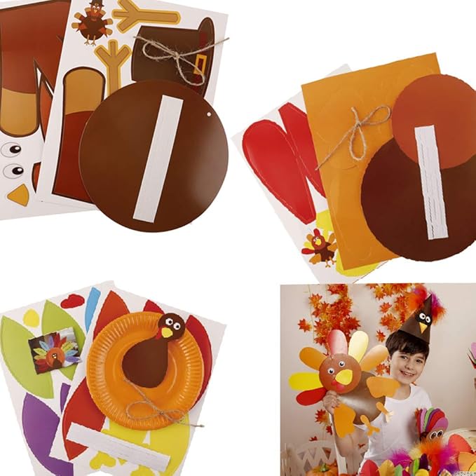 Thanksgiving Craft Kits, DIY Make A Turkey for Festive Fall Party Game School Activities and Door Hanging Ornament Decoration Supplies for Kids and Adults, 3 Pack