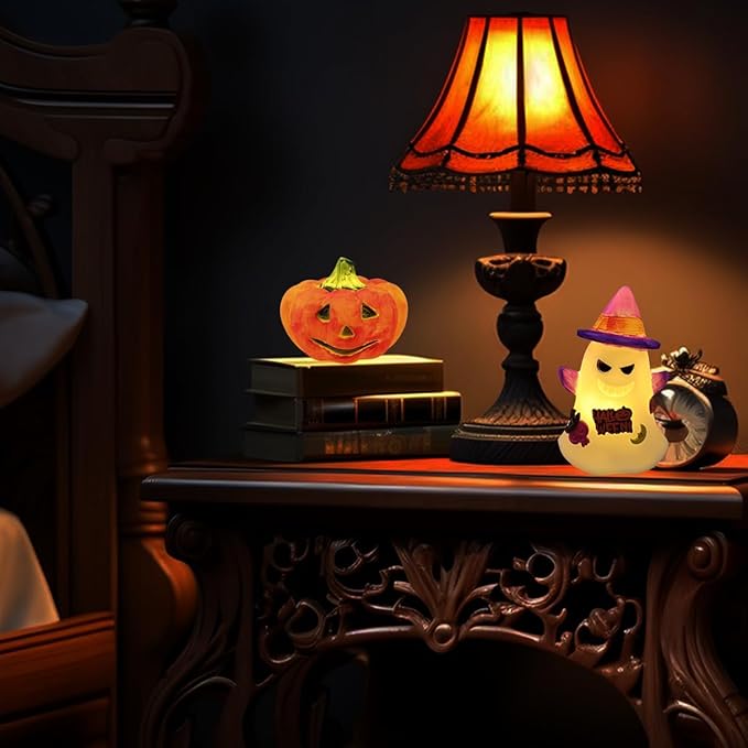 Pinkiwine 2 Pack Halloween Paint Your Own Pumpkin Ghost LED Night Lights Crafts Kit for Kids Boys Girls Halloween Toys Halloween Treat Bags Gifts Party Favors