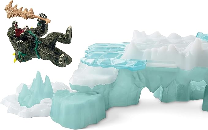 Schleich Eldrador Creatures Attack on Ice Fortress Playset with Ice Monster and Jungle Monster Action Figures - Features Battle Crocodile with Moving Arms and Sabre Tooth Tiger, Gift for Kids Ages 7+