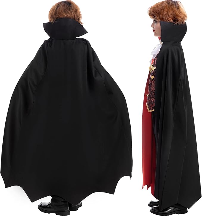 Vampire Costume for Boys Scary Halloween Party, Vampire Teeth Vampire Cane and Cosmetic Kit Included