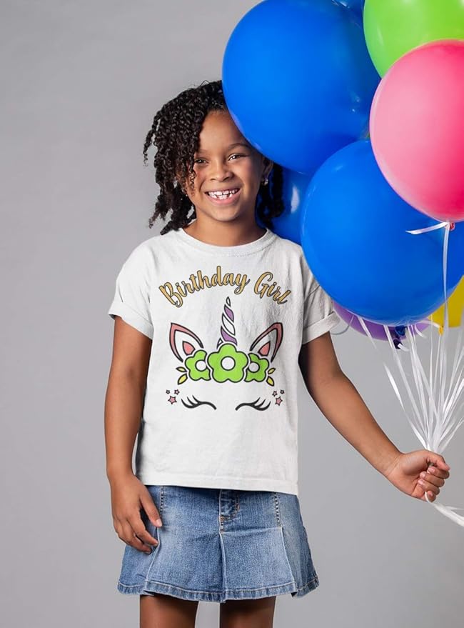 Coloring Shirt for Girls - Kit with 10 Fabric Markers and Alphabet Stencil (Birthday Unicorn, 6/7)