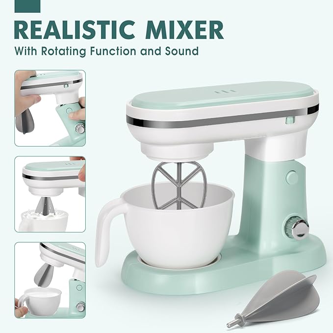 Pretend Play Kitchen Appliances Toy Set with Coffee Maker Machine, Mixer, Toaster, Blender, Kids Kitchen Playset, Play Kitchen Accessories with Sound & Light, Birthday Gifts for Kid Girls Ages 3-5 4-8
