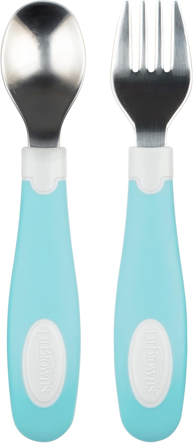 Dr. Brown's Designed to Nourish Soft-Grip Spoon and Fork Set,Teal