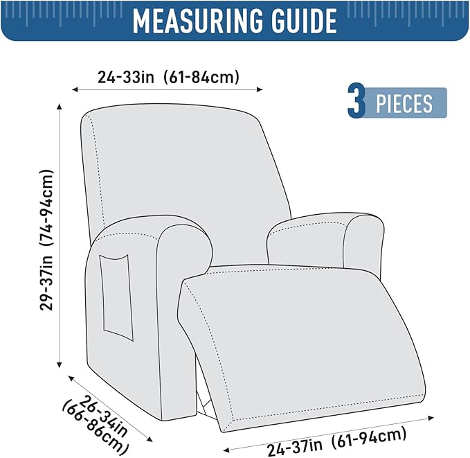 TAOCOCO Recliner Cover 3 Pieces Recliner Chair Covers, Stretch Jacquard Reclining Chair Cover, Furniture Protector Sofa Slipcovers Couch Covers with Elastic Bottom for Kids, Pets (Light Grey)