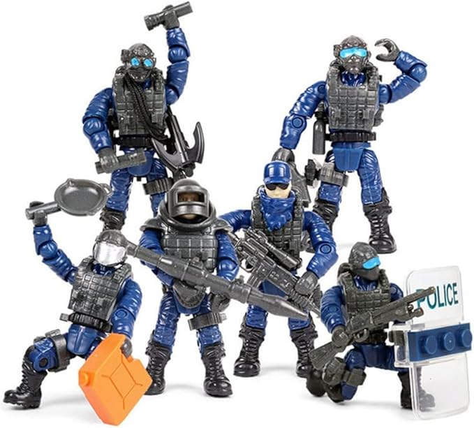 8 PCS Building Block City Policeman Mini-Figures with Multiple Military Weapons Accessories SWAT Equipment Military Vehicle Army Car Assembly Building Toys Gift for Boys