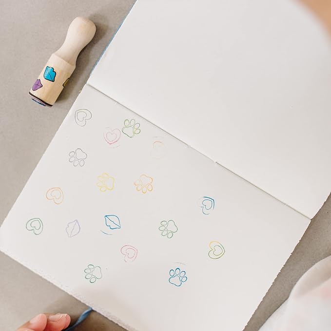 Melissa & Doug Happy Handles Wooden Stamp Set: 6 Stamps and 6-Color Stamp Pad - Kids Stamp Packs With Washable Ink, Easy To Hold Stampers For Kids Ages 4+