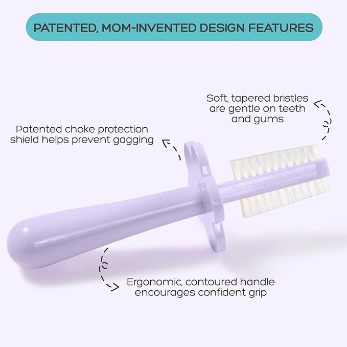 grabease Double Sided Toothbrush for Infant, Baby & Toddler - Finger Toothbrush - BPA-Free & Phthalate-Free - 1 Pack, Lavender - Baby Tooth Brush