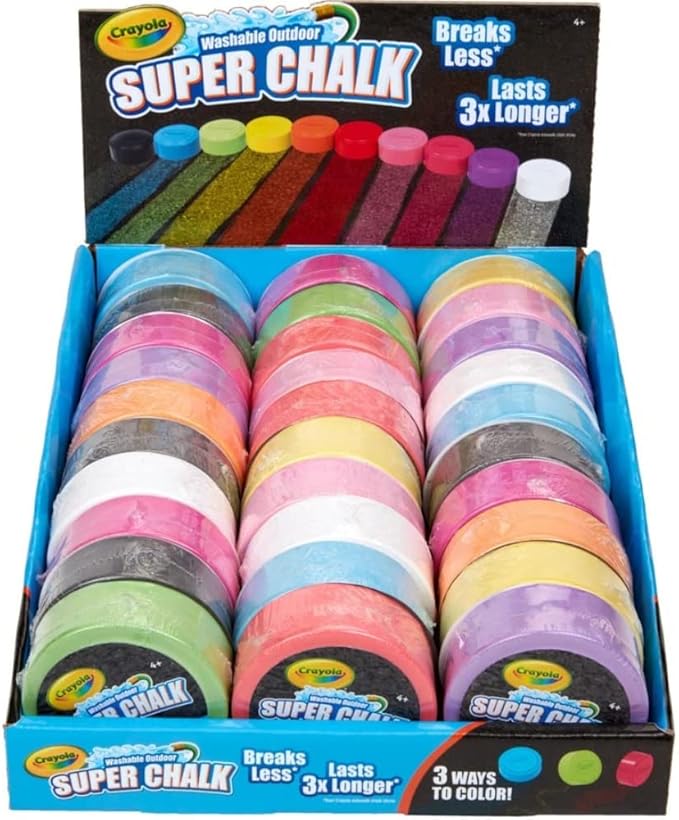 CRAYOLA Washable Outdoor Super Chalk - Assorted Colours (Box of 30) | 3 Different Ways to Colour with One Puck! | For Ages 4+