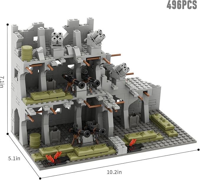 WW2 Military Base Bunker Trench Building Blocks, Compatible with Lego Military Base Sets, Army Toy with Cannon, Military Bunker, Gift for Kid 8 9 10 11 12 13 14 Years Old