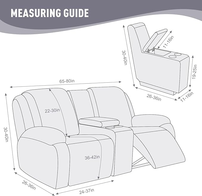 KinCam Loveseat Recliner Covers with Middle Console Slipcover, Recliner Sofa Covers 2 Seat Couch Cover Stripe Jacquard Furniture Protector Covers with Elastic Bottom for Kids, Pets (Silver Gray)