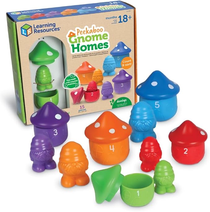 Learning Resources Peekaboo Gnome Homes , Preschool Learning Activities, Toddler Learning Toys, Montessori Toys, Sustainable Toys, Easter Toys, Ages 18 Month+,15 Pieces