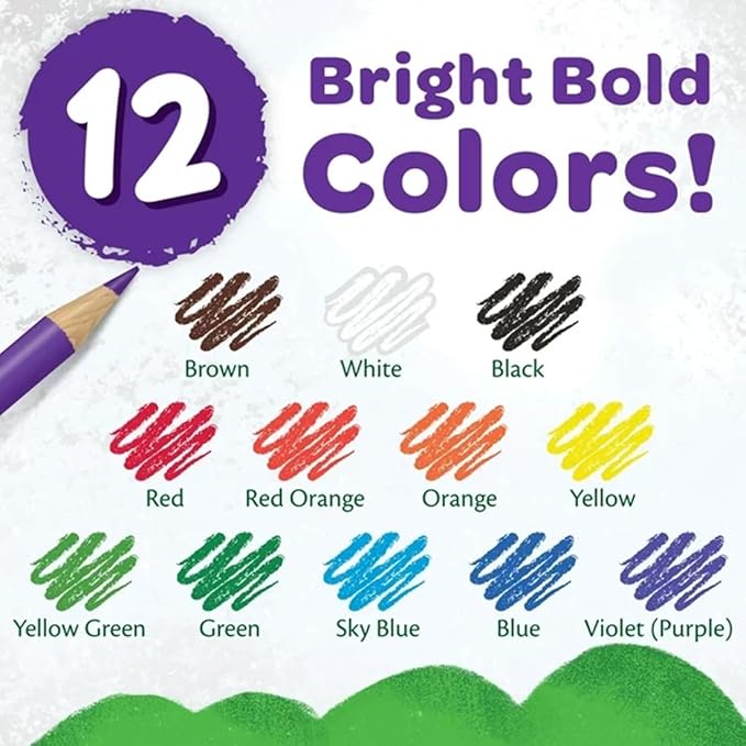 Colored Pencils 12ct 2pk, Assorted Colors, Pre-Sharpened + Bonus Sharpener (Color May Vary) - Vibrant Colors for Art & School Projects
