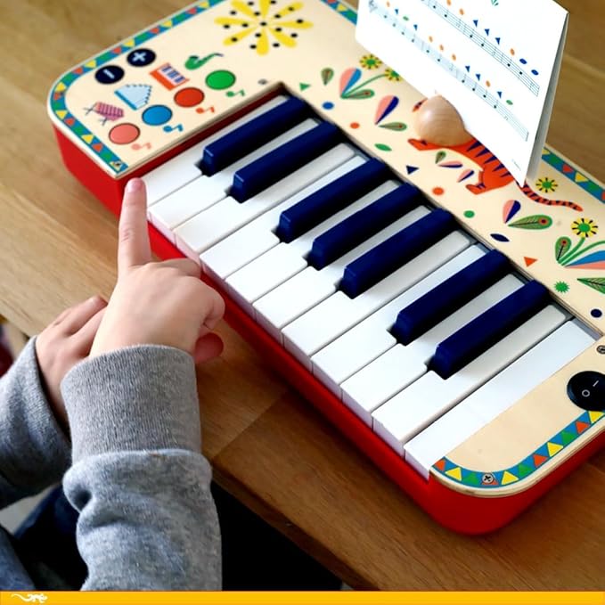 DJECO Animambo Synthesizer - Safe Music Instrument for Kids, Cute Educational Toddler Musical Toy for Motor Skills, Creativity, Imagination & Rythym - Toys for 3+ Years Girls & Boys