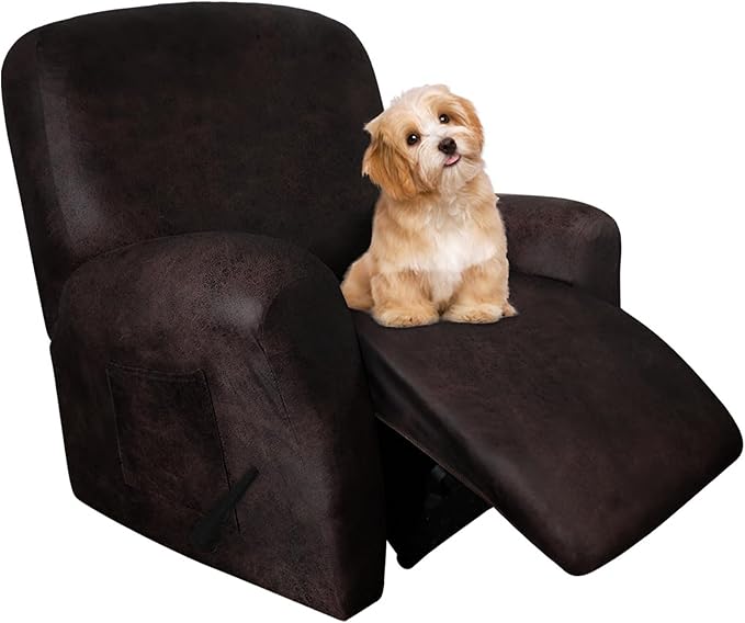 molasofa Recliner Chair Covers Large Size Oversized - 4 Pieces Leather Like Extra Large Recliner Chair Covers Stretch Recliner Slipcover for Lazy Boy Wide Recliner Chair Washable (Chocolate)