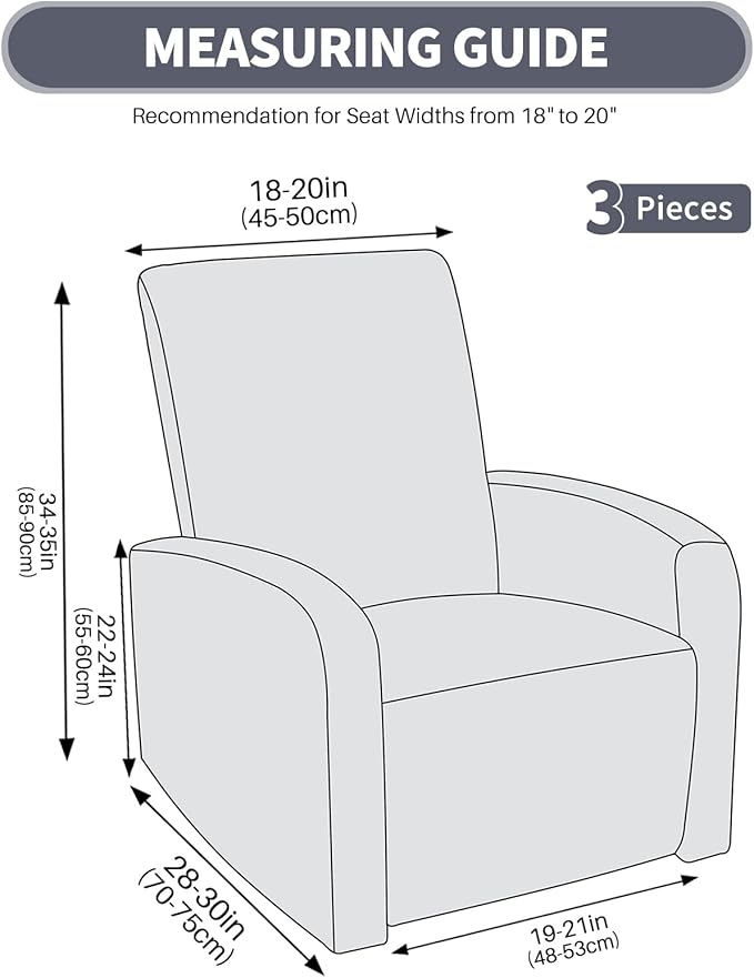 JIVINER Small Recliner Chair Covers, 3 Piece Slipcovers for Small Reclinering Chair, Soft Jacquard Recliner Protector/Furniture Slipcovers for Dogs,Cats (Recliner Small, Coffee)