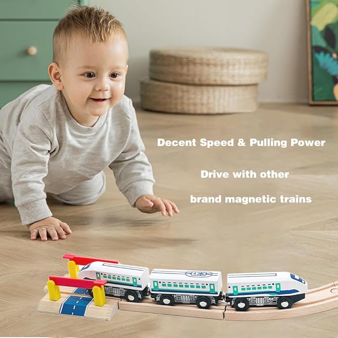 Wooden Bullet Train Cars Track Accessories Set High-Speed City Train Toys Fit for Wooden Train Track Railway for Boys and Girls (Bullet Train)