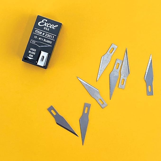 Excel Blades #11 Craft Knife Replacement Blades - Double Honed Blades for Craft Knife - Perfect for Trimming Wood, Plastic, Paper, Leather and More - Set of 15 with Dispenser
