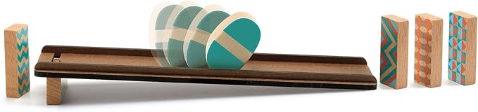 DJECO Zig & Go Culbuto Wooden Domino Set (7pcs) - Domino Construction Set for Kids - Fun & Challenging Activity for Friends & Family - Wooden Chain Reaction Game for Children 8+ Years Girls & Boys