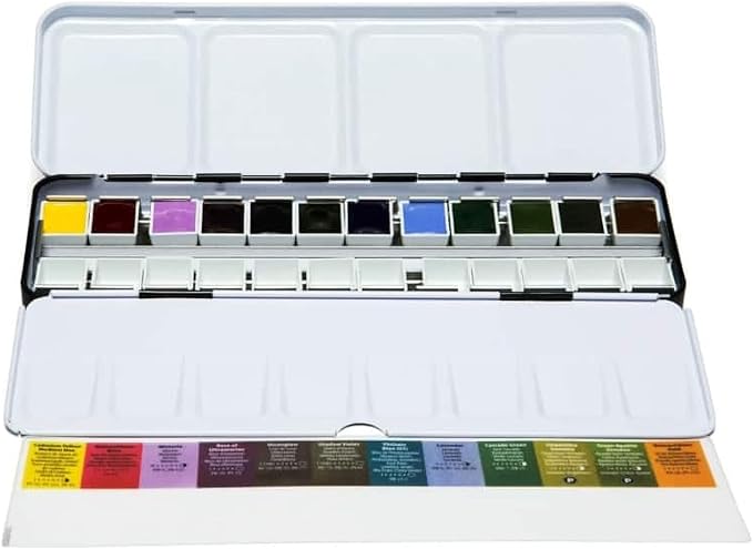 Daniel Smith 285650103 Extra Fine Inspirational Solid Watercolor Paint Set of 12 Half Pans, Metal Case and 12 Empty Containers