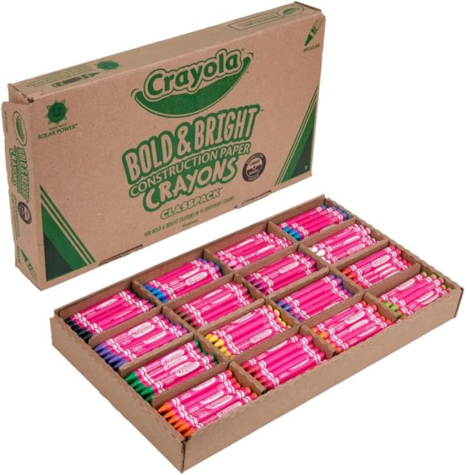 Crayola Construction Paper Crayons Classpack, Bulk Assorted School Supplies, 16 Colors, 400/Set (Packaging May Vary)