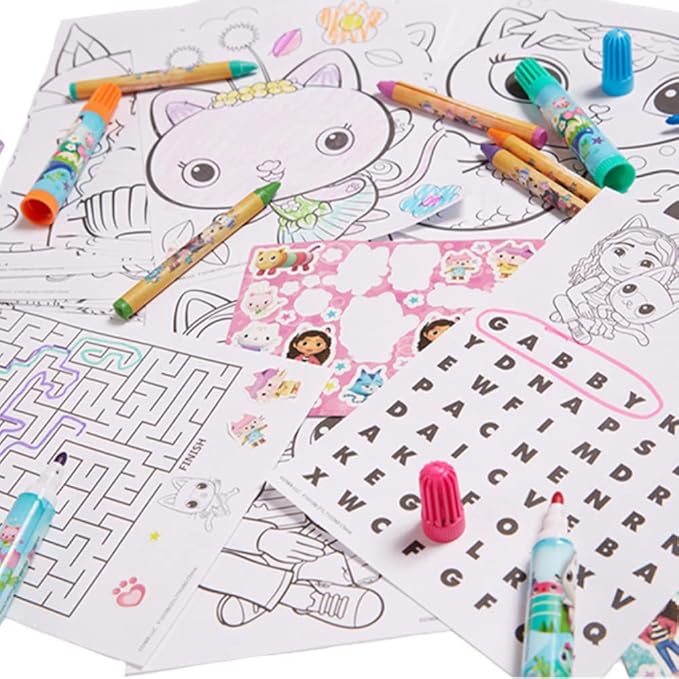 Innovative Designs DreamWorks Gabby’s Dollhouse Deluxe Activity Set with Carrying Tin, Coloring Sheets, Tattoos, Stickers, & Art Supplies