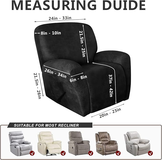 molasofa Recliner Chair Covers - 4 Pieces Leather Like Large Recliner Chair Covers with Pocket Waterproof Non Slip Stretch Recliner Slipcover for Lazy Boy Recliner Chair Washable (Dark Grey)