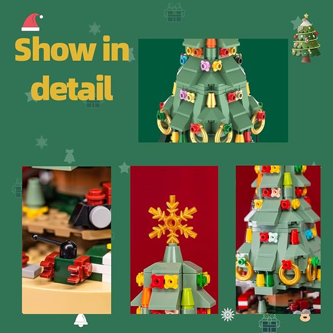 Street View Christmas Tree Music Box Building Block Model Set, Building Toys, 360 Pieces DIY Building Block Assembly Particles, Christmas Decorations, Good Choice for Festivals.