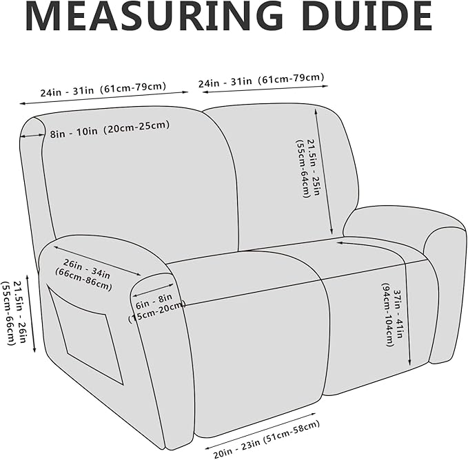Leather Look Loveseat Recliner Covers Stay in Place 6-Piece Recliner Sofa Slipcover 2 Seater Reclining Couch Cover Spandex Fabric Washable (Recliner Loveseat, Green)