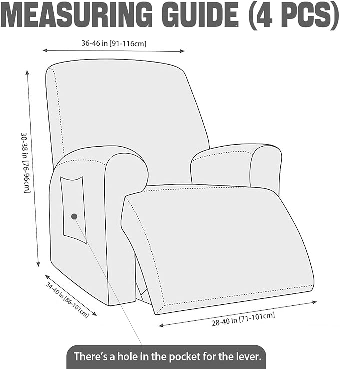 NORTHERN BROTHERS Oversized Recliner Cover - Lazy Boy Recliner Covers That Stay in Place, 4 Pieces Large Recliner Chair Covers 1 Seater, Dark Gray