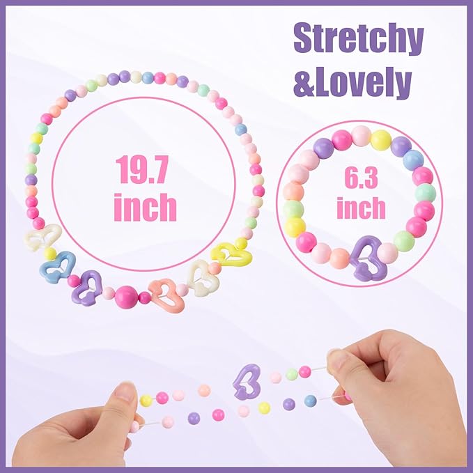 BigOtters Little Girls Necklace Bracelet, 6 Sets Lovely Colorful Beads Jewelry Princess Dress up for Toddlers Pretend Play Party Costume，Easter Eggs Stuffers Kids Easter Gift