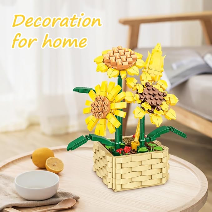 Sunflower Bouquet Building Block Set, 550 Pcs Mini Building Block Bouquet Building Block Set, Flower Building Toys, Creative Building Block Plant Series, Gift for Adults and Kids
