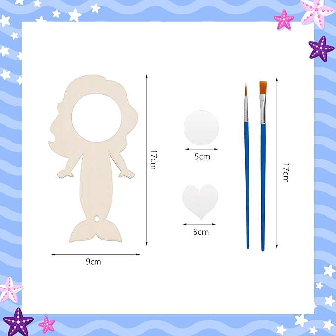 Fennoral 12 Pack Wooden Mirror Craft for Kids Make You Own Mermaid Mirror DIY to Paint Wooden Arts and Crafts for Grils Hand Mirror for Art Activities Project Birthday Gifts