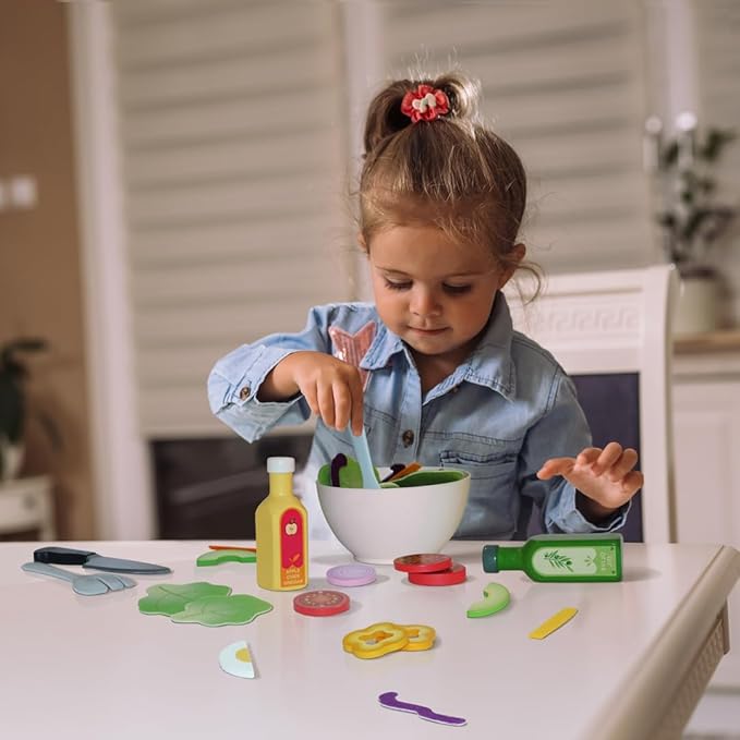 Hape Healthy Wooden Salad Playset| 39PCs Pretend Salad Play with Utensils and Ingredients for Toddlers Ages 3 Years and Up