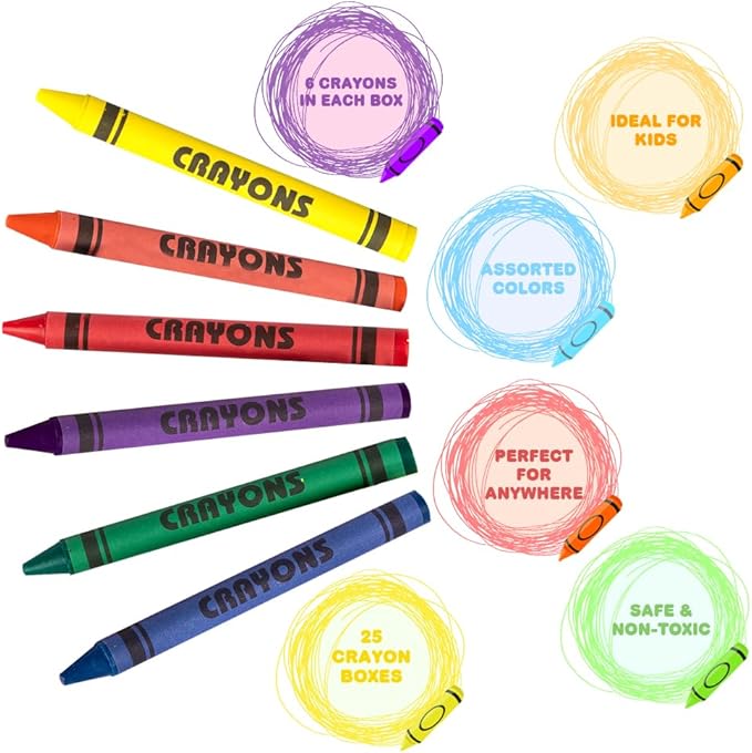 ArtCreativity Crayons Bulk Set - 75 Crayon Packs - 6 Crayons in Each Pack - 450 Total - Crayons for Kids in Red, Orange, Yellow, Green, Blue, Purple - Bulk Crayons for Classroom and Party Favors