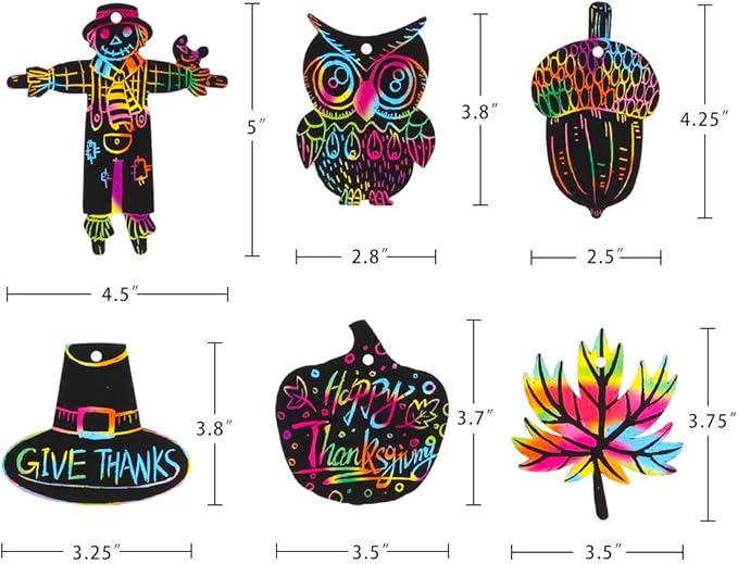 Hohomark Thanksgiving Scratch Off Cards - 24PCS Thanksgiving Crafts for Kids DIY Rainbow Scratch Paper for Thanksgiving Party Thanksgiving Arts and Crafts for Kids