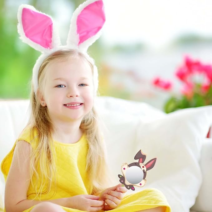 Fennoral 9 Pack Wooden Mirror Craft for Kids Decorate You Own Bunny Mirrors for Girls DIY Paint Wooden Hand Mirror for Art Activities Girls Birthday Gifts