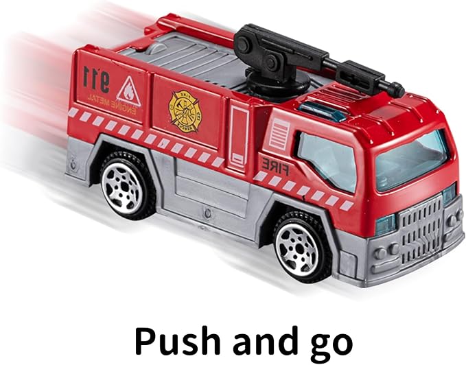 TEMI Diecast Emergency Fire Rescue Vehicle Toy Set w/Play Mat, Truck Carrier,Ambulance, Alloy Metal Fighting Car for 3 4 5 6 Years Old Toddlers Kids Boys and Girls