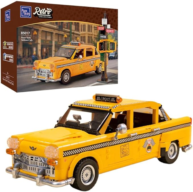 Classic 1980s New York Taxi Building Set, Retro New Yorker City Construction Set with Taxi, Traffic Light, Movable Kits – Perfect for Model Collectors, Building Enthusiasts, and Gift Ideas