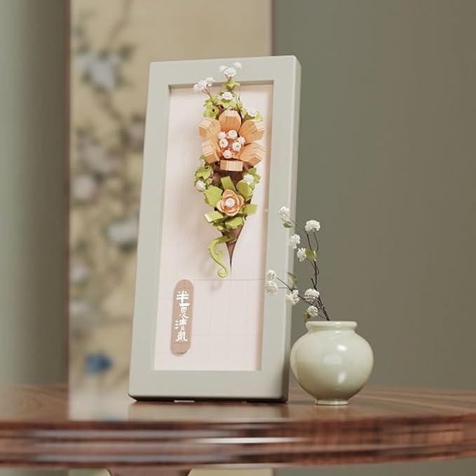 Painting Wall-Hangable Four Seasons Flowers Idea Frame Building Blocks, Wall-Hangable Wall Art Flower Frame Series, Lily、Orchid and Rose, Compatible with Lego 630 Building Accessory (243 PCS)