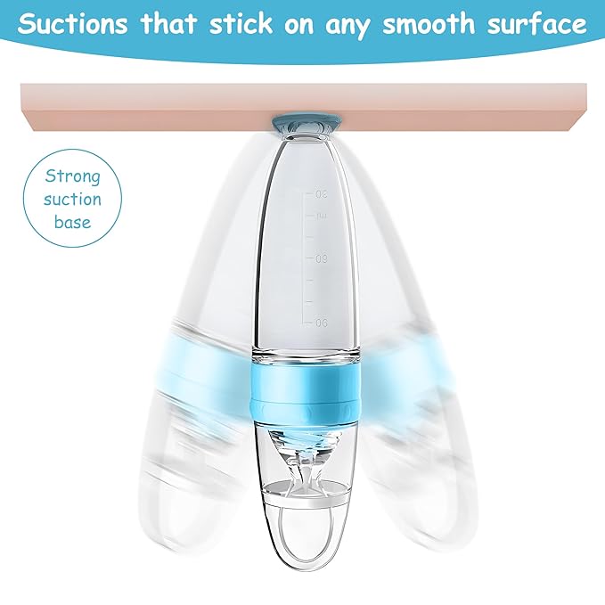 WAJIAYON Baby Food Feeder 4 Pack Silicone Baby Food Dispensing Spoon-3 oz Squeeze Feeding Spoons with Suction Cup for Boys Girl Kids Toddlers - Self Feeding Bottle Spoon-Sky Blue