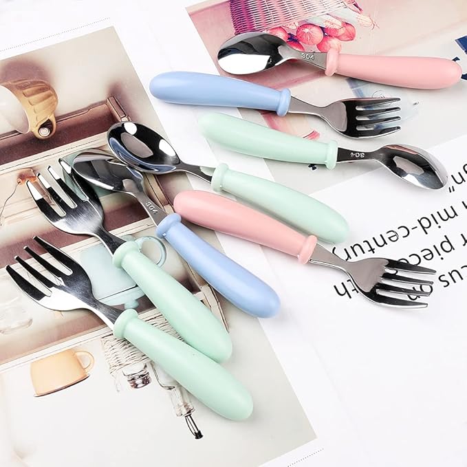 8 Pieces Toddler Utensils, Stainless Steel Toddler Spoons and Forks Kids Silverware Toddler Silverware Set for Safe Dining Baby Utensils (4 Set)
