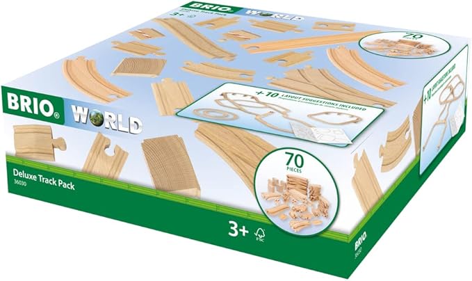 BRIO 36030 World Deluxe Track Pack - 70 Piece Wooden Train Set for Children 3 Years and Up | FSC-Certified Beech Wood | Compatible with All BRIO Railway Sets & Accessories | Ideal for Creative Play