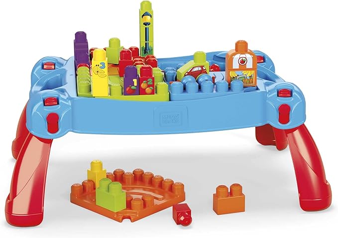 Mega Bloks First Builders Build 'n Learn Table with Big Building Blocks, Building Toys for Toddlers (30 Pieces)