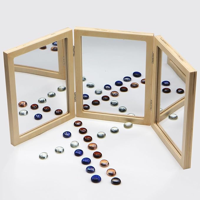 Montessori & Reggio Inspired Children Mirror, Preschool Classroom Mirror, 3 Panels, 3-in-1 Folding, Small Mirror for Light Table Explore